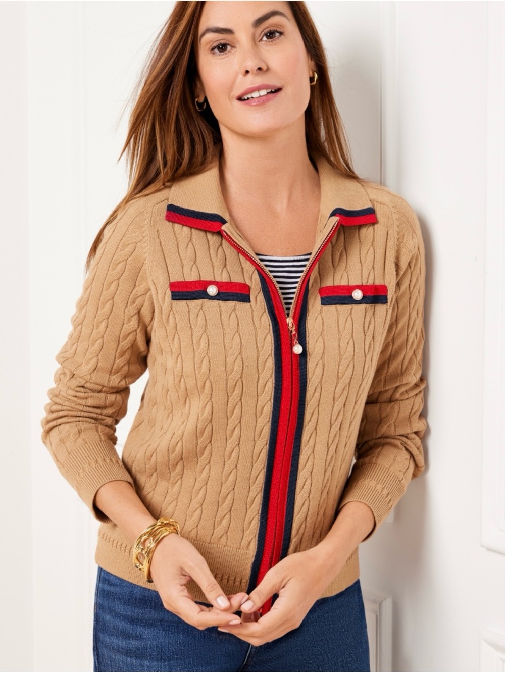 Talbots Women's Cotton Blend Knit Cardigan Sweater Camel Size Plus 1X